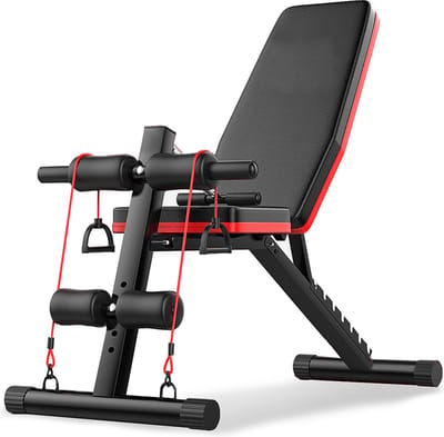 Verstelbare halterbank - multifunctionele trainingsbank - verstelbare sit-upbank - tot 150 kg belastbaar -7-voudige rugleuning - voor training van het hele lichaam -zwart rood