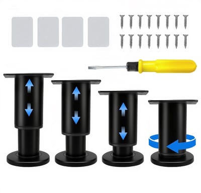 Dailygoods- Meubelpoten verstelbaar 8-12 cm - Meubelverhoger - Meubelpoten set van 4 - Zwarte poten - Verstelbare kastpoten - Inclusief 16 schroeven
