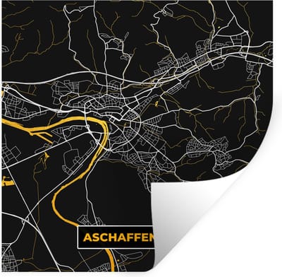 Muurstickers - Sticker Folie - Goud – Duitsland – Plattegrond – Gold – Stadskaart – Kaart – Aschaffenburg - 100x100 cm - Plakfolie - Muurstickers Kinderkamer - Zelfklevend Behang XXL - Zelfklevend behangpapier - Stickerfolie
