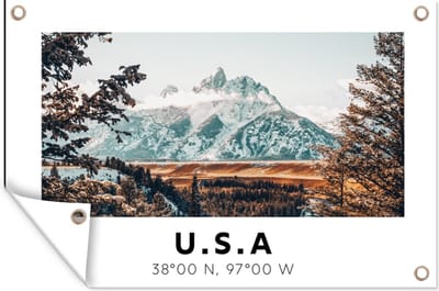 Muurdecoratie Amerika - Bergen - Winter - Bos - 180x120 cm - Tuinposter - Tuindoek