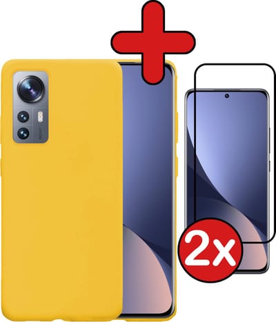Hoesje - Met 2x Screenprotector - Geschikt voor Xiaomi 12 - Sterk & Shockproof - Telefoon Hoes - Back Cover - Siliconen Case - Telefoonhoes - Geel