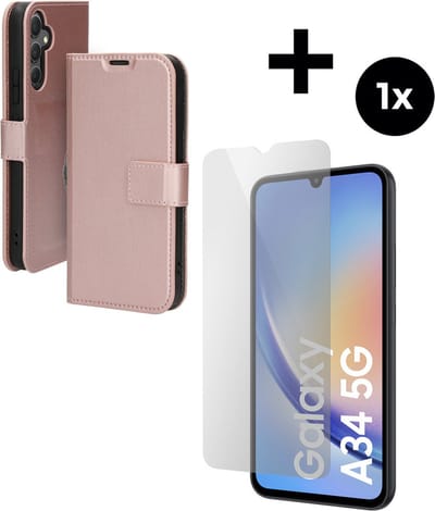 Mobiparts Classic Wallet hoesje geschikt voor Samsung Galaxy A34 (2023) 5G met 1 Screenprotector van Gehard Glas - Roze