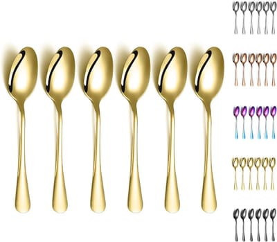 Solidchoice - Set van 6 Gouden RVS Dessertlepels, 20cm