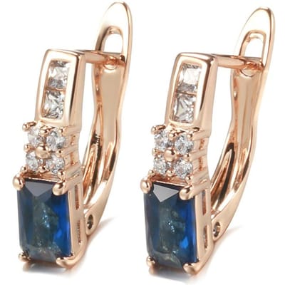 Boucle d'oreille Mariée Or Rose de Luxe Boucle d'oreille Pendant Zircon Naturel Bleu Mode Bijoux de Mariage Vintage Raffinés Cadeau en Cristal beige