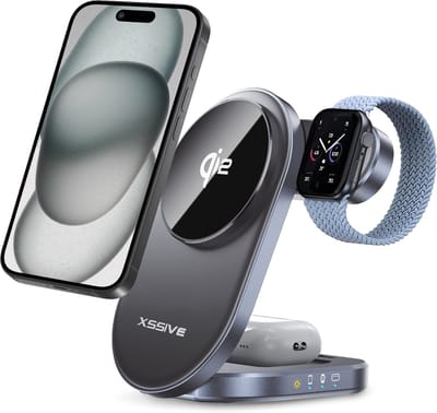 3 in 1 Draadloze Oplaadstation met Qi2 - Snellader - Geschikt voor MagSafe (Apple Watch, iPhone 16/15/14/13/12, AirPods) - Aluminium - Space Gray