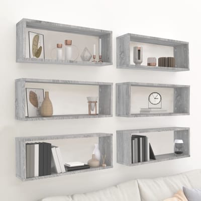 vidaXL - Wandschappen - kubus - 6 - st - 60x15x23 - cm - bewerkt - hout - grijs - sonoma
