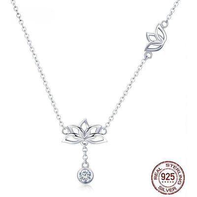 Colliers Pendentifs Fleur de Lotus Élégants en Argent Sterling 925 100 % Pour Femmes Colliers en Zircon Cubique Clair Bijoux Bsn012 white