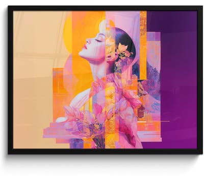 Poster in lijst - Fotolijst 70x50 cm - Posters - Abstract - Portret - Vrouw - Kleurrijk - Posterlijst zwart - Decoratie - Wanddecoratie woonkamer - Muurdecoratie slaapkamer