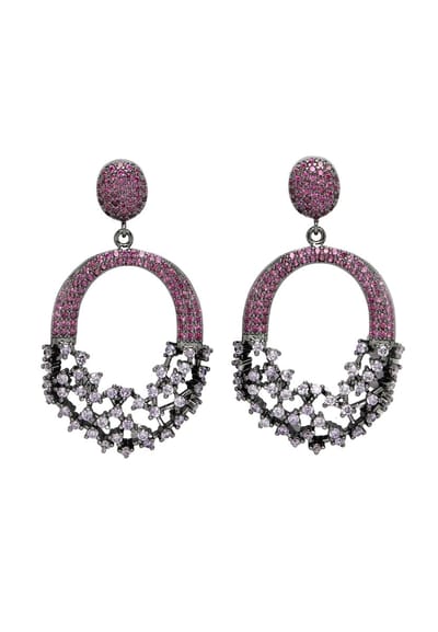 AVANT-GARDE PARIS Diva Collection Oorbellen - Sparkling Roze Zirconia - 1 stuk - Rhodium Plated 3.4cm X 6.0cm