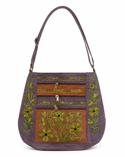 N3 Collecties Suede Geborduurde Handgemaakt Crossbody tas met Rits - Paars