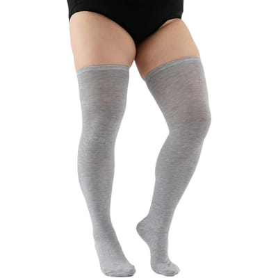 Bas Épais Surdimensionnés Pour Femmes Automne Hiver Hauts Aux Cuisses Grande Taille Élastiques Au-dessus du Genou Chaussettes Longues Noires Blanches Jambières Xxxl 40-100kg(80-220 Lbs) gray