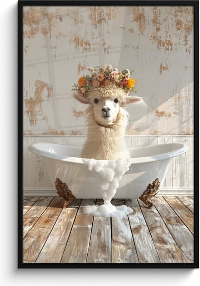 Poster in lijst - Fotolijst 80x120 cm - Posters - Vintage - Alpaca - Badkuip - Bloemen - Dieren - Posterlijst zwart - Wanddecoratie badkamer - Muurdecoratie WC - Decoratieve accessoires - Toilet muur decoratie