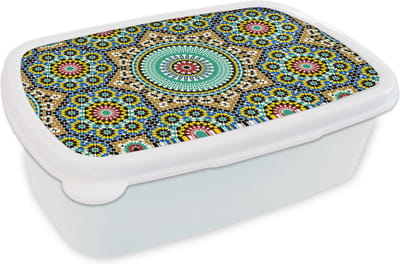 Broodtrommel Wit - Lunchbox - Brooddoos - Mozaïek - Patronen - Mandala - 18x12x6 cm - Volwassenen