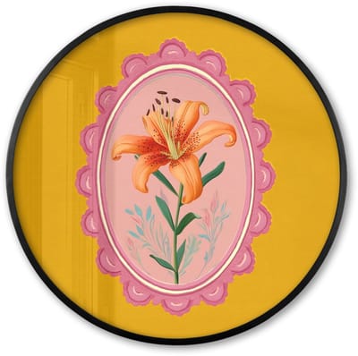 Poster in lijst Rond - Fotolijst 60x60 cm - Posters - Lelie - Oranje - Lijst - Ovaal - Ronde posterlijst zwart - Decoratie - Wanddecoratie woonkamer - Muurdecoratie slaapkamer
