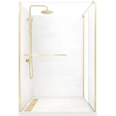 Zephyr Inloopdouchecabine Geborsteld Goud 120x90x200-237.5cm – Draaibaar Paneel – Douchebak Met Steeneffect