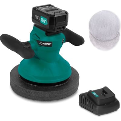 Accu polijstmachine - poetsmachine 20V - Ø240mm – Incl. verstelbare handgrepen, 2 polijsthoezen en opbergtas – Incl. 4.0Ah accu en snellader