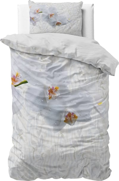 Sleeptime Orchid Dekbedovertrek - Eenpersoons - 140X200/260 + 1 x kussensloop 60x70 - Wit