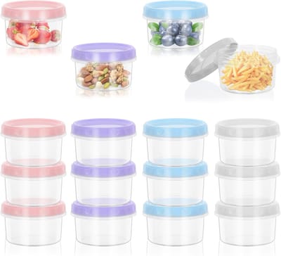 Famanu – 16 stuks kleine voedselcontainers met deksels, kleurrijke herbruikbare snackpotten met schr