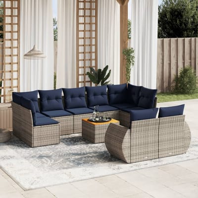 vidaXL - 10-delige - tuinbankset - met - kussens, - grijs - polyrotan