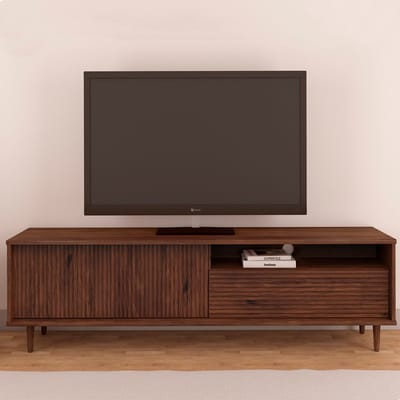 Jerzy-Tv-meubel - 2-deurs 1-klep - Bruin Grenen