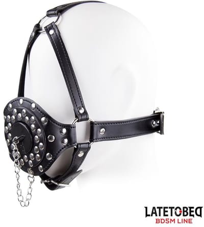 Open Mouth Gag Head Harness with Plug Stopper - Black - LATETOBED BDSM LINE Gezichtsharnas met Wasbak Stopper - Gag Verstelbaar
