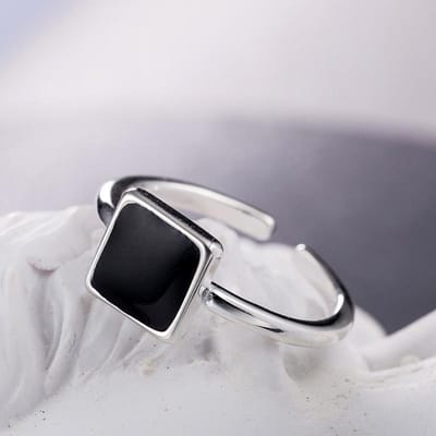 Punk 925 Sterling Zilveren Vierkante Ringen Voor Vrouwen Femme Bruiloftsfeest Sieraden Jz585 Resizable gray