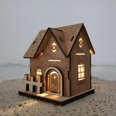 Ornements de cabine électroluminescents en bois de Noël petite maison maison vacances ornements artisanaux en bois