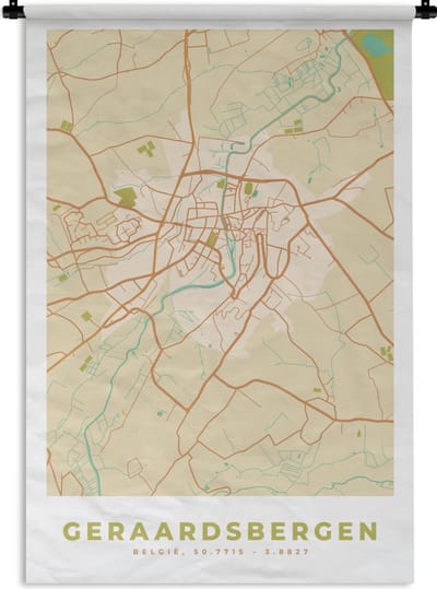 Wandkleed - Wanddoek - Geraadsbergen - Stadskaart - Plattegrond - Kaart - Vintage - 120x180 cm - Wandtapijt