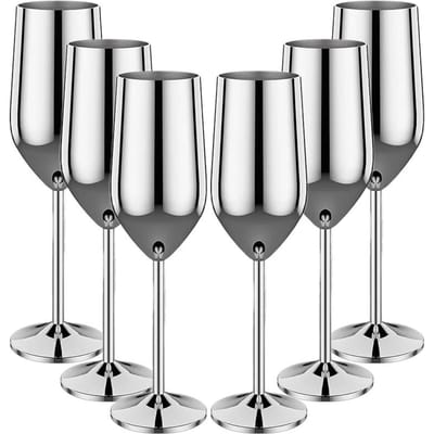 6 Stuks Onbreekbare Metalen Wijnglazen van Roestvrij Staal 220ml/250ml Cocktailbekers Voor Bar Drinkglazen