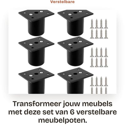Dailygoods - Verstelbare Meubelpoten - Aluminium - Zwart - Meubelpoten Set van 6 - Geschikt voor Banken, Kasten en Tafels - 50 x 60 mm