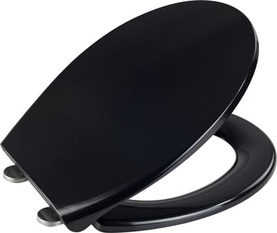 WENKO WC bril Vorno Neo zwart - antibacterieel zwart Duroplast - Easy-Close softclose sluiting - Fix-Clip bevestiging afklikbaar in RVS - Toiletbril zwart - Toiletzitting zwart - WC Bril zwart