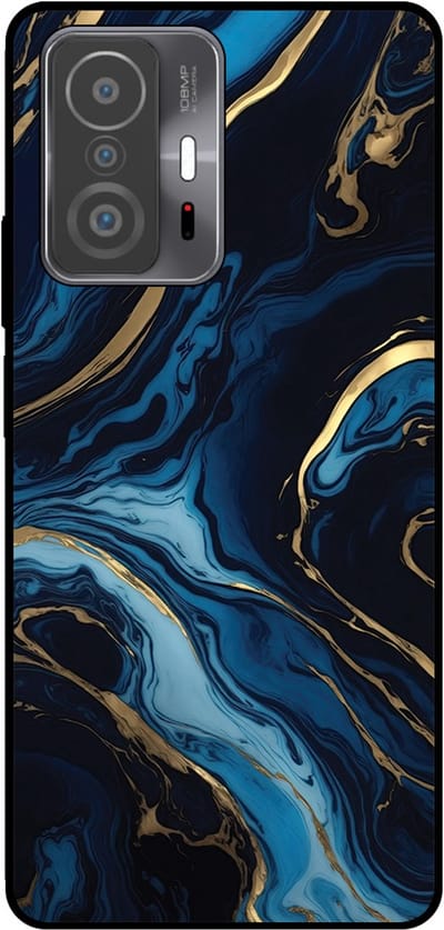 Smartphonica Telefoonhoesje Geschikt voor Xiaomi 11T / 11T Pro met marmer opdruk - TPU backcover case gold blue marble design - Goud Blauw geschikt voor Xiaomi 11T;Xiaomi 11T Pro