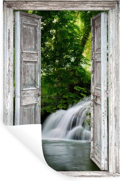 Muurstickers - Sticker Folie - Waterval - Doorkijk - Landschap - 20x30 cm - Plakfolie - Muurstickers Kinderkamer - Zelfklevend Behang - Zelfklevend behangpapier - Stickerfolie