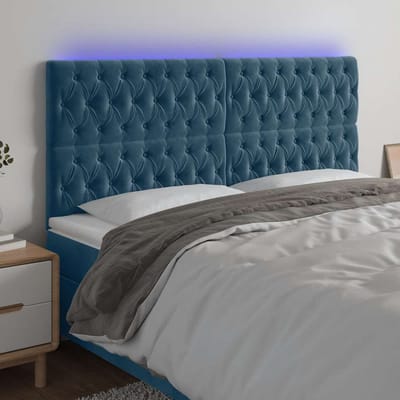 vidaXL - Hoofdbord - LED - 200x7x118/128 - cm - fluweel - donkerblauw