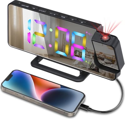 Digitale Bedwekker met Projector en LED Verlichting - Draaibaar, Regulatie van Helderheid, Sluimerfunctie en Type C Opladen