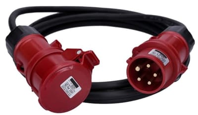 CEE-kabel 5-polig 400V H07RN-F 5x1,5 16/5 5m mannelijk naar mannelijk voor bouwplaats en kampeervakantie