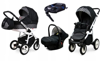 BabyLux® Kinderwagen 4in1 – ALUWAY - OPTICAL BLACK - Opklapbare Wandelwagen incl. Reiswieg, Multifunctionele Buggy Sportstoel, Autostoel, ISOFIX basisstation - Combi-kinderwagen met Luiertas, Regenhoes, Klamboe