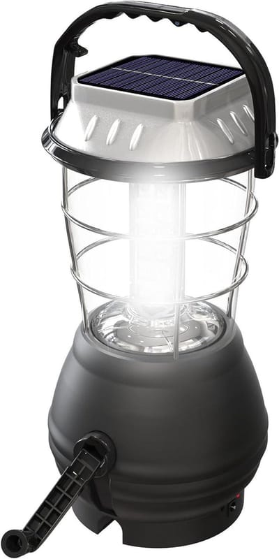 Kampeerlantaarn - Outdoor lamp - Buitenverlichting - Zonne- en dynamo - 36 LED - Zwart zilver
