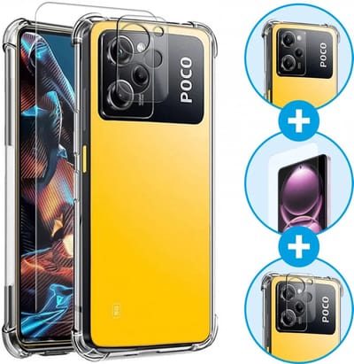 Schokbestendig Doorzichtig Hoesje Geschikt voor Xiaomi Poco X5 Pro + 9H Tempered Glass Screen Protector + Camera Protector Transparant