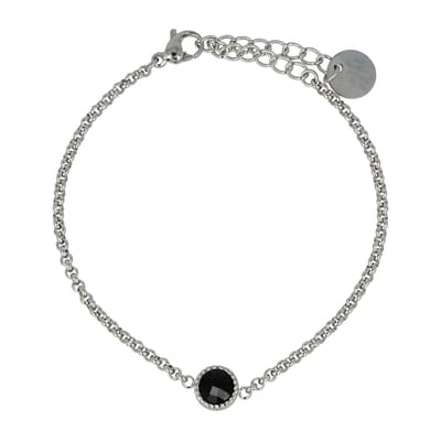 My Bendel - Zilverkleurige Bedelarmband met Zwarte Glassteen - met Luxe Cadeauverpakking | Sieraden Voor Dames