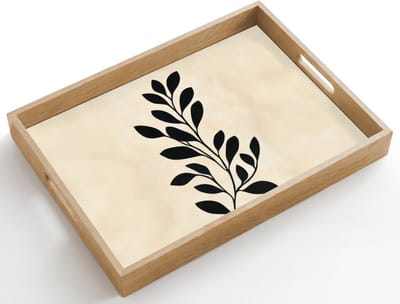 Dienblad hout 50x35 cm - Schootdienblad - Minimalistisch - Tak - Bladeren - Zwart - Borrelplank rechthoek - Plateau dienbladen