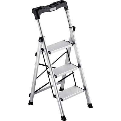 Échelle 3 marches, Marchepied pliant avec large pédale antidérapante et poignée confortable, Échelle escabeau portable en aluminium capacité 150 kg, Multi-usage pour la cuisine,