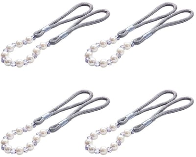 Dailygoods- Gordijnstropdassen 4 Stuks - Grijze Kralen - Gordijnaccessoires - Decoratie - Eenvoudig te Bevestigen - 73 cm Lengte - Gordijnbanden