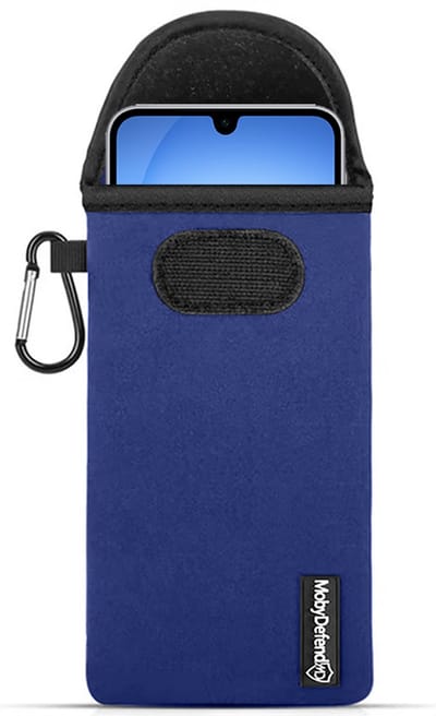 MobyDefend Hoesje - Geschikt voor Samsung Galaxy A17 - Neopreen Pouch Met Karabijnhaak - Insteek - Riemlus - Blauw