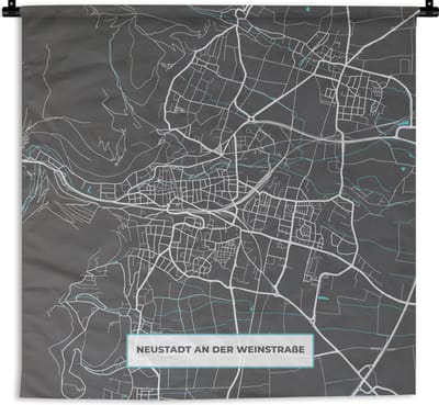 Wandkleed - Wanddoek - Kaart – Plattegrond – Stadskaart – Neustadt an der Weinstraße – Duitsland – Blauw - 180x180 cm - Wandtapijt