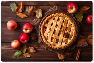 Placemats 45x30 cm - Placemat kunststof - 1 stuk - Appeltaart - Bladeren - Herfst - Appels - Stilleven - Hout print - Borden onderleggers - Decoratie voor op tafel - Keuken tafeldecoratie accessoires - Vinyl onderlegger - Tafelversiering
