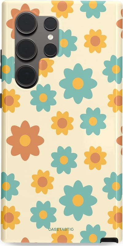 Casetastic hoesje geschikt voor Samsung Galaxy S24 Ultra - Dubbellaagse bescherming - Retro bloei - Fashion Case - Crème Mintgroen Goud Perzik