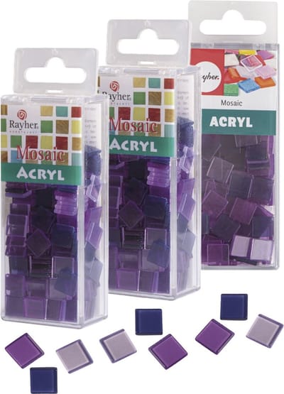 Rayher Mozaiek steentjes/tegeltjes - 615x stuks - paars - 1 x 1 cm - Mozaieken maken - Kunststof
