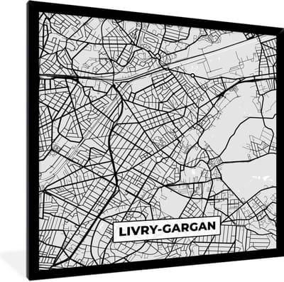 Fotolijst incl. Poster - Stadskaart - Frankrijk - Kaart - Livry-Gargan - Plattegrond - 40x40 cm - Posterlijst