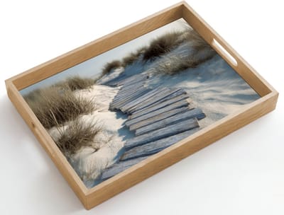 Dienblad hout 50x35 cm - Schootdienblad - Pad - Planken - Duinen - Gras - Borrelplank rechthoek - Plateau dienbladen